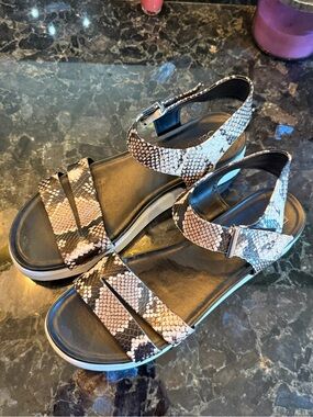 Franco Sarto Snake-Print Ankle-Strap Sandals - Black/Tan/Cream